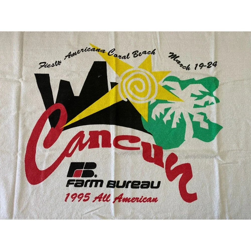 Vtg 1995 Cancun Beach Towel All American USA Made Farm Bureau Coral NEW Unused